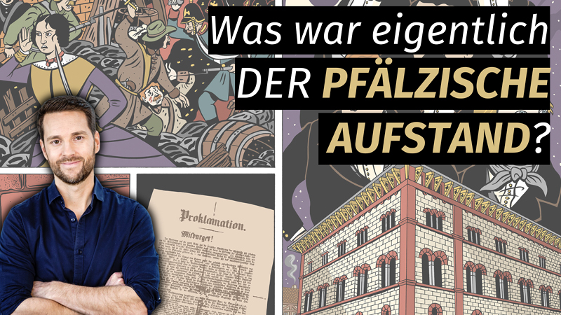 "Was war eigentlich der Pf&auml;lzische Aufstand?", Mirko Drotschmann vor dem gemalten Deutschhaus von 1783.